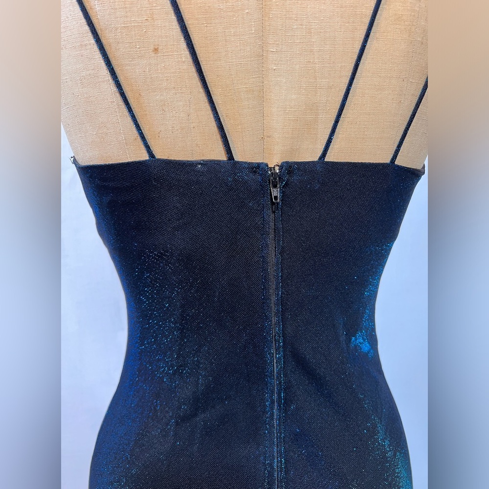 VINTAGE 80s‎ deep midnight teal prom gown formal dress sequin iridescent sparkle - Picture 4 of 15